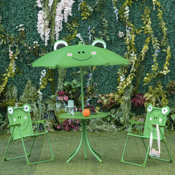 tavolo da giardino con sedie e ombrellone per bambini