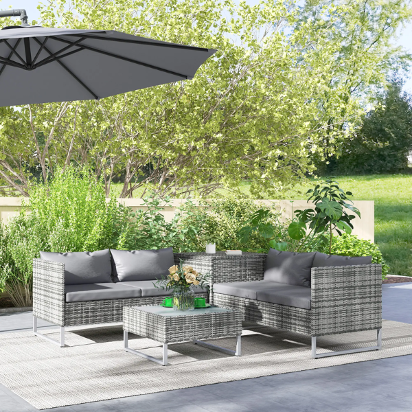 set salotto da giardino in rattan con cuscini